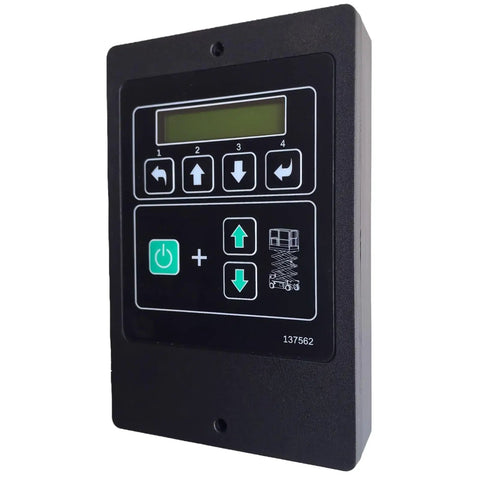 Premium Aftermarket Ground Control Box Compatible With Genie Scissor Lift Straight Up Quality Replaces 1256721GT GCON Std Proportional Lift Controller, black interface with operational buttons.