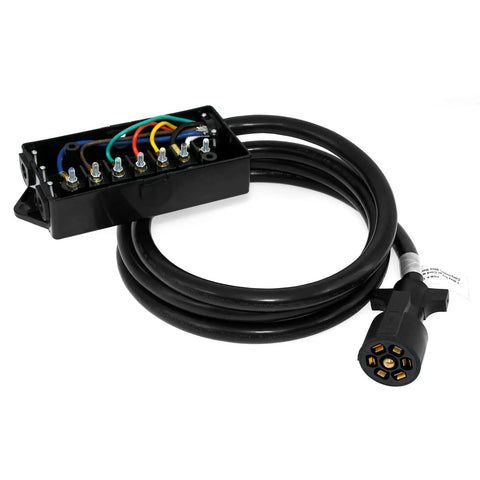 Heavy Duty 7 Way Trailer Plug Inline Extension Cord with Weatherproof Junction Box and 8 feet of wiring.