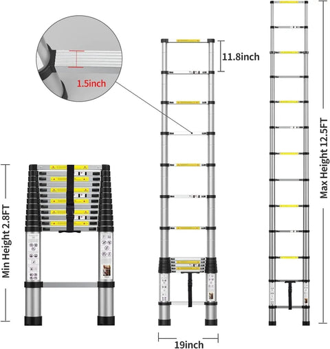 Diagram of 8.5Ft Telescoping Ladder Workhorse Portable Aluminum Extension Ladder With Stabilizers Lightweight Compact