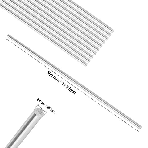 Solid 304 Stainless Steel Rods 9.5mm (3/8 Inch) Diameter, 12 Inch Length, 2 Pack Lathe Bar Stock for DIY Projects model cars
