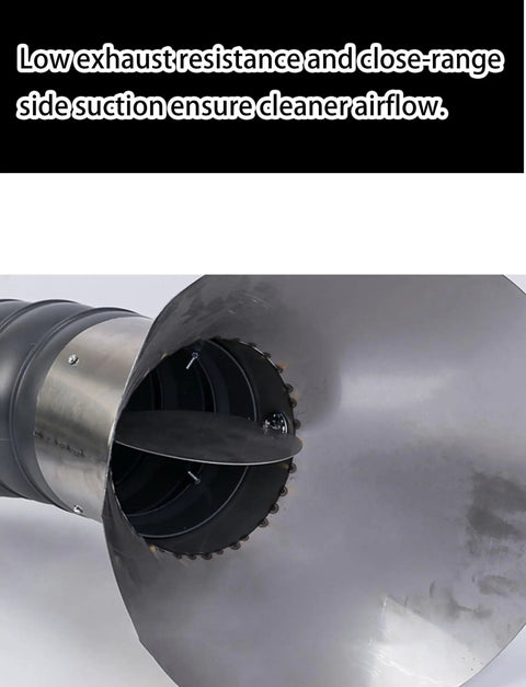 Close-up of 360 Degree Adjustable Fume Extractor for Welding and Soldering with 7.9 Inch Hood and Pro Grade Heavy Duty Plastic Hose