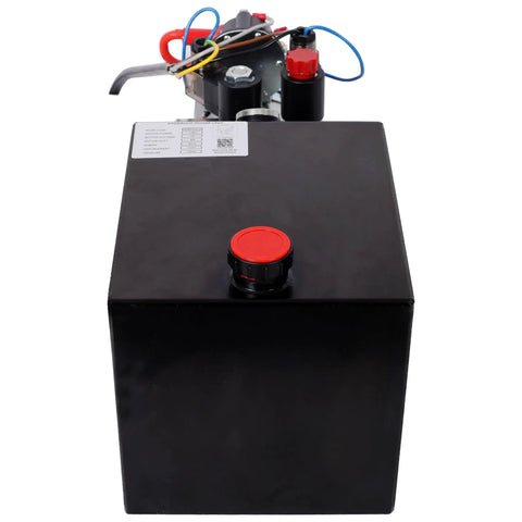 Heavy Duty 3200 PSI 12V DC Double Acting Hydraulic Power Unit Pump With 6 Qt Steel Reservoir top view with red cap