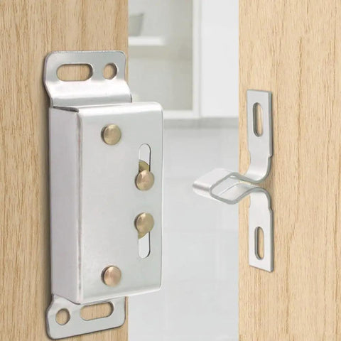 Magnetic Cabinet Door Latch Hardware, Stainless Steel Double Roller Catch on wooden cabinet for strong, secure closure in RV, Boat