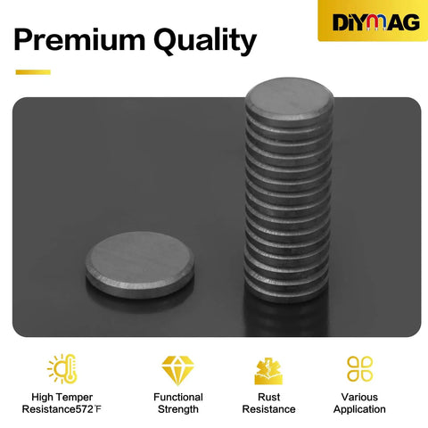 Heavy Duty Circle Disc Magnets With Killer Grip And Smooth Ceramic Core Including Hella Thick Double Sided Tape For Fridge Dry Erase Boards And Home Craft Projects A Total Game Changer stacked and individual 0.7 inch ceramic magnets.