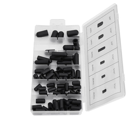 Rubber Vacuum Hose Cap Kit For Carbs And Vacuum Lines 80 Piece Assortment neatly organized in open case with size labels visible.