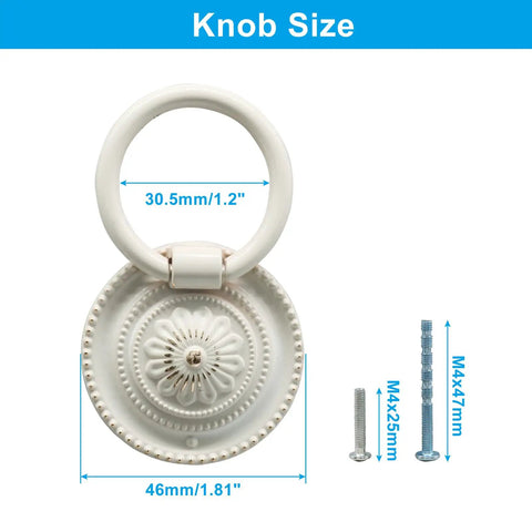 Antique ivory white 46mm drop ring knob with screws, Drop Ring Cabinet Pulls Set 6 Pcs Vintage Bronze Knobs Antique Drawer Handles