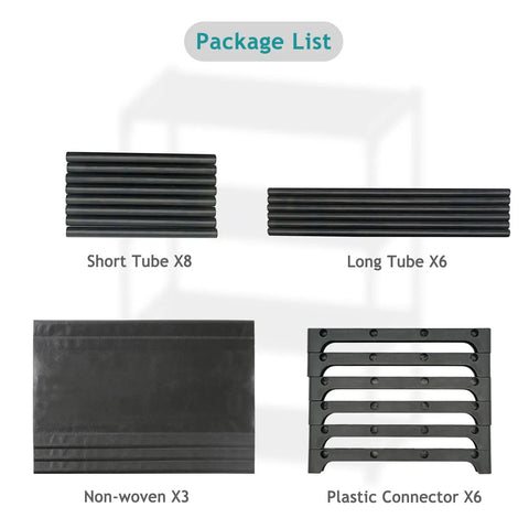 Package list showing components of Super Lightweight Three Tier Mini Shoe Rack Freestanding Compact Floor Shelf for assembly.