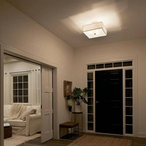 Shailene 18-Inch 3-Light Square Semi-Flush Ceiling Light With Satin Etched White Diffuser And White Microfiber Shade in hallway
