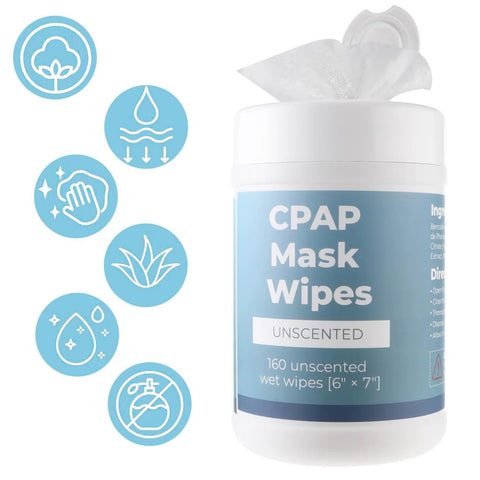 Canister of CPAP Mask Wipes, unscented, 160-count wet wipes for CPAP masks and accessories (6 by 7 in).