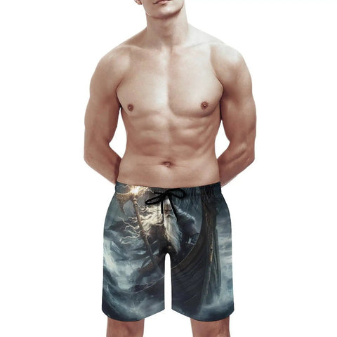 Dragon Boat Viking Themed Mens Board Shorts With Drawstring Waist Quick Dry Swim Trunks For Beach And Poolside Comfort