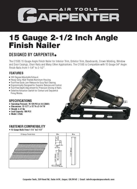 Pro Grade 15 Gauge Finish Nailer Pneumatic With 34 Degree Angled Drive, Nails From 1-1/4 In To 2-1/2 In, image showing tool design