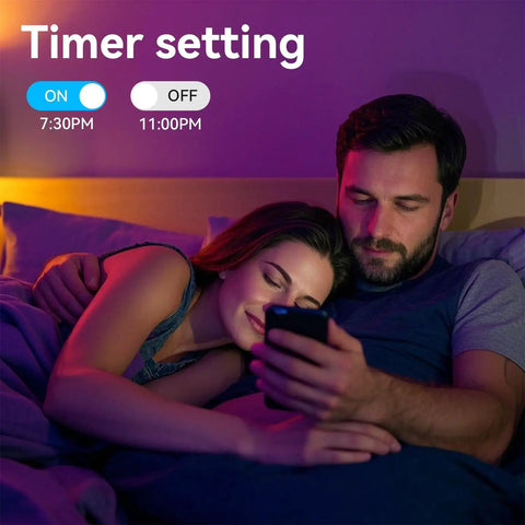 Couple using phone to control 50ft USB Powered RGB LED Strip Lights For Bedroom And Gaming Setup, Color Changing Bluetooth LEDs