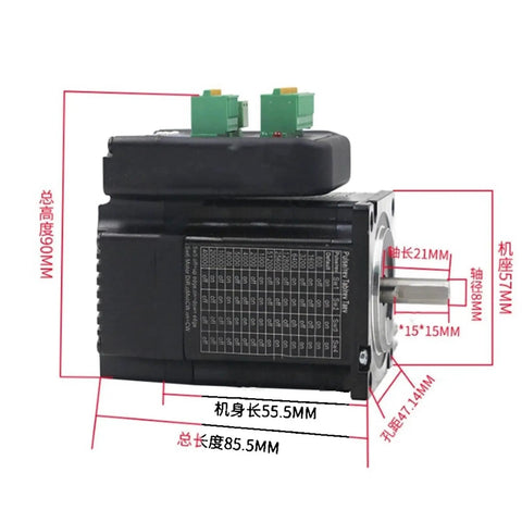 Beefy Torque 57x57mm Frame Nema 23 Closed Loop Stepper Motor 1.2Nm 4A 36V DC 2 Phase With 8mm Shaft For 3D Printers CNC Machines And Smooth Rock Solid Motion, side view with dimensions