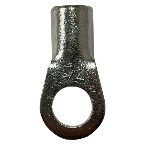 One Thousand Pack Non Insulated 4 Awg Ring Connectors Three Eighth Stud Electrical Wire Terminals Pure Copper Heavy Duty Crimp Lugs close-up view of single copper ring terminal.