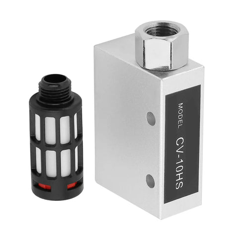 Heavy Duty Pneumatic Vacuum Generator With Vacuum Ejector Valve Built Tough Aluminum Alloy Body Zero Hassle Threaded Mounting And Rock Solid Suction For Straight Ahead Shop Buildouts, showing unit and filter.