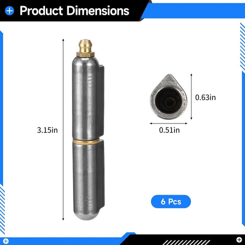 5 Piece Water Drop Weld On Gate Hinges Set, Steel Build With Round Head Copper Pad, Gray Finish, 0.51x0.63x3.15 Inch shown