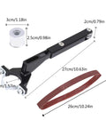 Heavy Duty Angle Grinder Belt Sander Attachment Kit With Six Pack Aluminum Oxide Sanding Belts For Wood Metal And Steel Finishing Projects Smooth Results Every Time with black adapter and sanding belt.