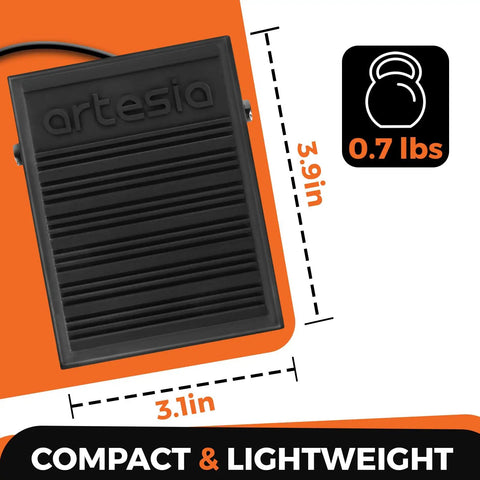 Top view of Universal Sustain Pedal with compact 3.9x3.1 inch size, non-slip base, for digital pianos and keyboards.