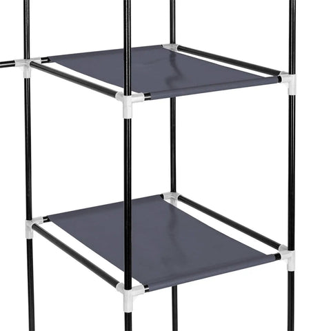 Heavy Hitter Portable Closet Wardrobe Organizer With Slick Nonwoven Fabric Cover And Beefy Steel Frame Built Solid For No Sweat Roomy Storage Shelves And Long Hanging Rod In Soft Gray - close-up of steel frame with shelves