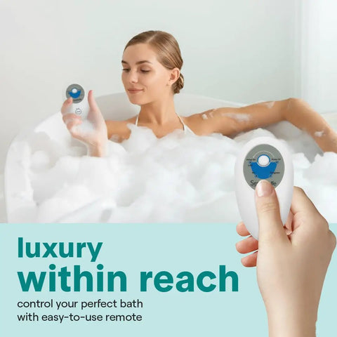 Person using Chill Spa Bath Mat Full Body Massager With Air Jets And Remote Control Portable Bubble Bath Mat in tub