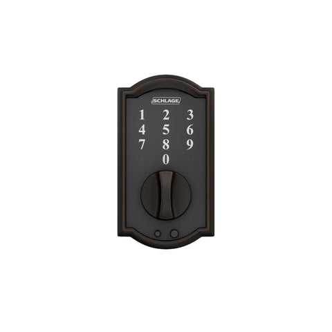 Camelot Touch Deadbolt With Keyless Entry Quick Setup With 2 Pre Programmed Codes Aged Bronze Finish on white background