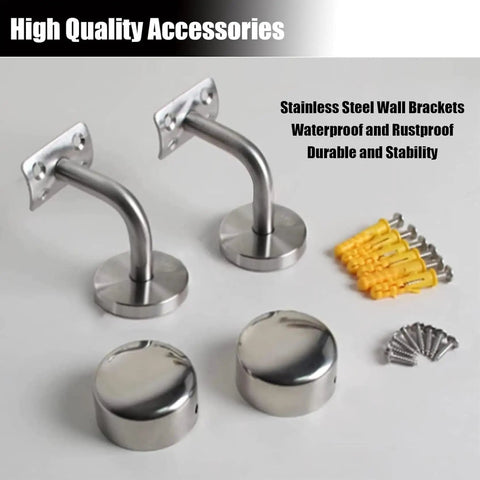 Stainless steel wall brackets and accessories for Clear Acrylic Stair Handrail With Silver Brackets Non Slip Wall Mount Safety Railing.