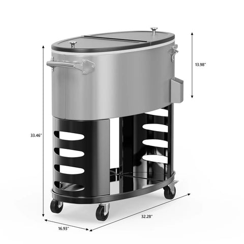 70-Quart Rolling Patio Cooler With Wheels Insulated Ice Chest for barbecues, pool parties, camping, and beach trips in gray.