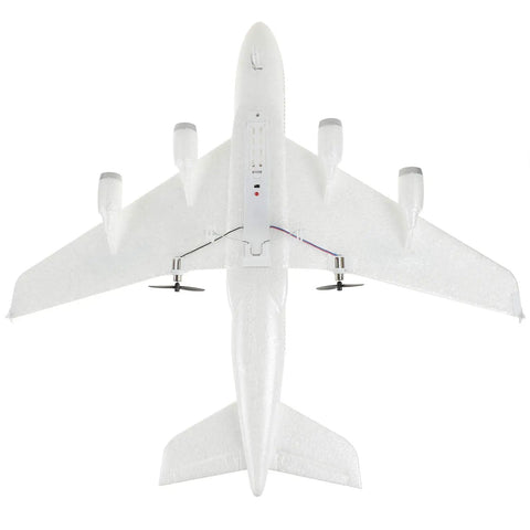 Top view of Noob Friendly A380 Inspired RC Plane With 2.4GHz Remote Control, showing EPP foam design and dual propellers.