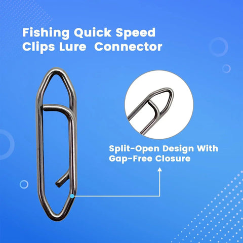 70 Pack Fishing Quick Clips And Swivels Kit For Saltwater And Freshwater Tackle, close-up of quick clip with split-open design.