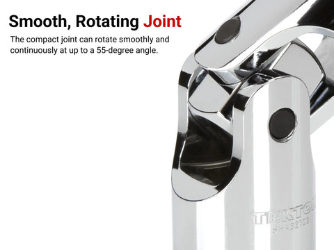 Close-up of a chrome Quarter Inch Drive 10 mm Shallow 6 Point Universal Joint Socket for tight spots, showing rotating joint.