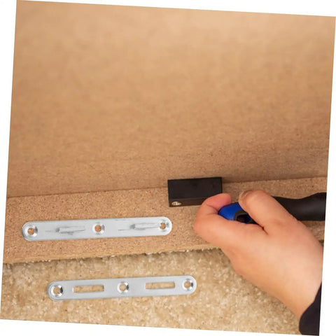 Using Dang Sturdy Bed Rail Brackets 6 Pack With Hook Screws And Fasteners For Securing Wood Headboards To Frames during assembly.