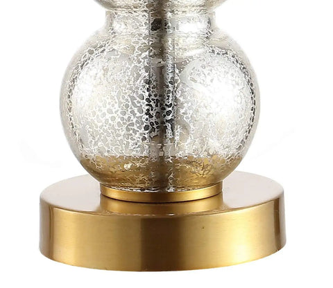 Base of Mercury Glass And Brass Table Lamp With White Linen Shade For Bedroom And Living Room, Modern Stacked Sphere