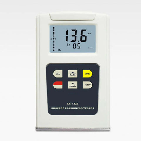 Pro Grade Surface Roughness Tester AR132C Multifunction Profile Gauge For Ra And Rz Measurement On Planar Curved Surfaces Holes And Slots Compact Low Power Design Easy To Use And Highly Accurate white handheld unit front view