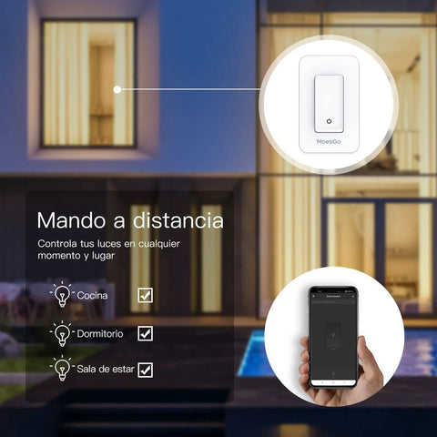WiFi Smart Wall Light Switch No Neutral Wire Needed, Single Pole, 110V, app control display at night, house background