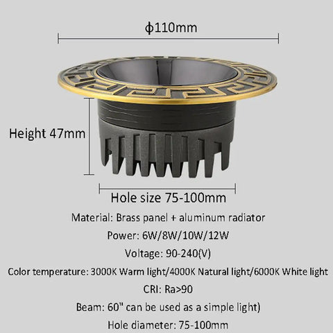 Pack Of 12 Adjustable Round Eyeball Spotlights Slick Brass Recessed Downlights 4.3 Inch Ceiling Can Lights, brass panel design.
