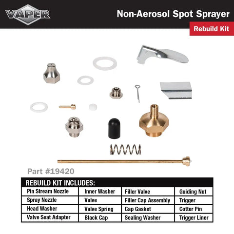 Red Spot Non Aerosol Sprayer 32 Oz Refillable Rebuildable Spray Kit 19420 includes various parts for maintenance.