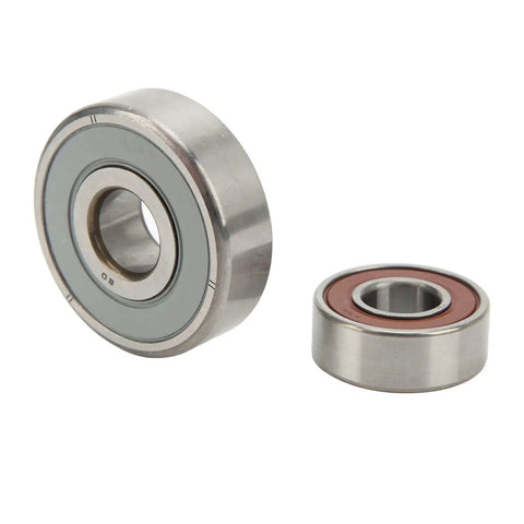Pro Grade Alternator Bearing Kit With Small And Large Aluminum Alloy Bearings Compatible With Denso Units Oe 949100-5010 showing a large and small bearing.