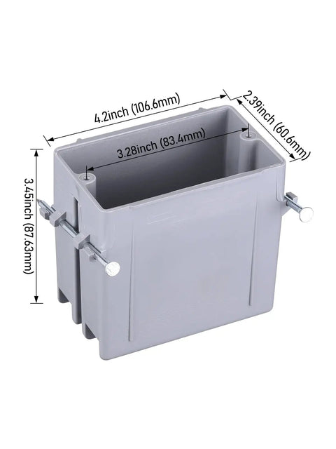 12 Pack 22.5 Cu In Single Gang Electrical Outlet Box For New Work Side Mounted Plug And Play Quick Room Setup Deep Internal Capacity Easy Install Recessed Outlet Wire Management Standard Size gray PVC outlet box with dimensions shown