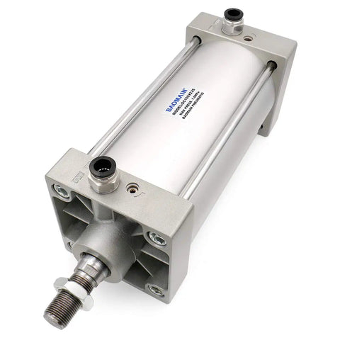 SC Pneumatic Air Cylinder Built Tough Double Acting With 100 x 225 mm Bore, 3.94 Inch, 8.86 Inch Stroke, Single Rod, displayed on white