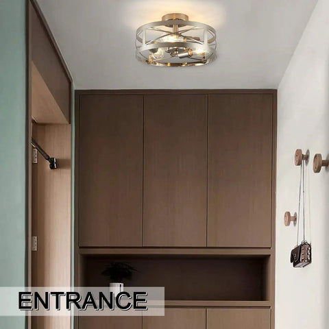 Sleek Modern 3 Light Semi Flush Mount Ceiling Light Brushed Nickel 13 Inch Round Drum Shade Fixture in entrance hallway