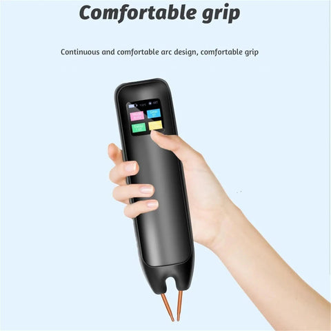 Hand holding Portable Digital Spot Welder Handheld With Adjustable Power For Nickel Sheet, touchscreen display visible