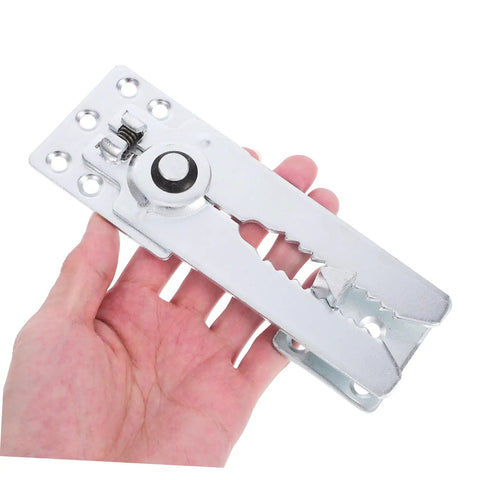 Heavy Duty Sectional Sofa Connector Brackets For Couches And Modular Furniture With Solid Steel Fasteners, shown in hand.