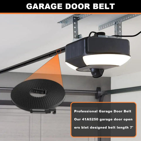 Heavy Duty Garage Door Drive Belt Replacement 308 Inch Long With 20 Grooves Per 6 Inches Fits 10 Ft High Doors shown with opener