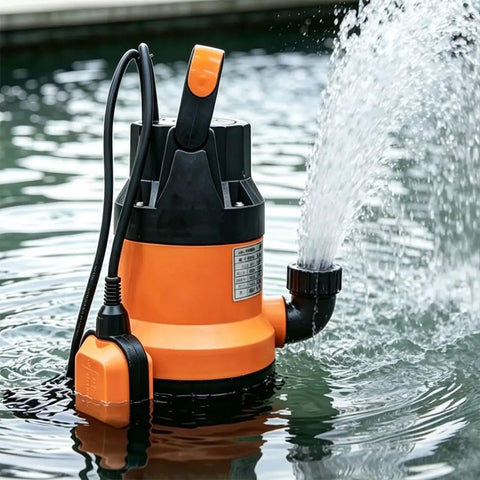 Heavy Duty 0.5 Hp Submersible Utility Pump Delivering A Sweet 3500 GPH Flow Rate in water, designed for draining flooded areas.
