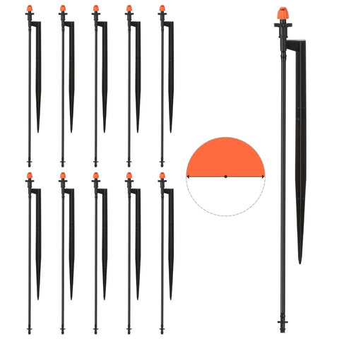 10-Pack of 180 Degree Micro Sprinkler Heads With 12 Inch Stakes And One Quarter Inch Tubing For Easy Drip Irrigation In Your Garden
