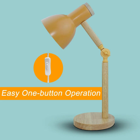 Wooden Arm LED Desk Lamp With 3 Color Temperature, Dimmable Brightness, Adjustable 18 Inch Height, White Matte Metal Shade