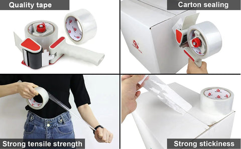 Heavy Duty Packing Tape Dispenser With Clear Shipping Rolls Quick Release Tape Gun features a sturdy design and easy-to-use comfort grip.