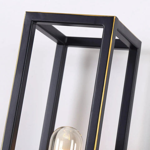 Dang Stylish Vintage Industrial Wall Sconce Lights With Solid Iron Frame Hella Bright LED Wall Lamp close-up of black frame with gold trim.