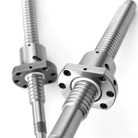 Close-up of Beefy End Machined SFU2505 Ball Screw With Flange Nut For Z Axis Positioning On Motion Rail 750mm Length 25mm Diameter