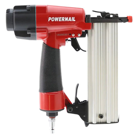 Heavy-Duty Pneumatic 18-Gauge Straight Brad Nailer Bad Boy with anodized aluminum magazine and no-mar nose tip.